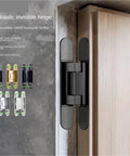 Heavy Duty Hydraulic Buffer Door Hinges With Silent Adjustable Damping For Smooth Invisible Installation On Interior And Exterior Doors, black hinge on wooden door