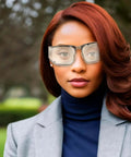 Dope Metal Frame Retro Sunglasses For Women With Hollow Design worn by a woman outdoors in a casual setting for street style fashion.