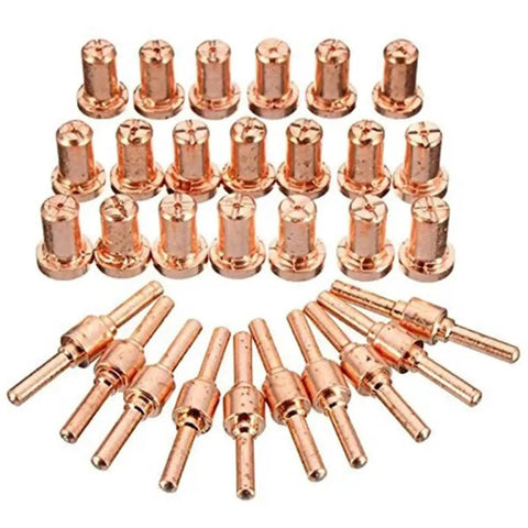 65Pc Plasma Cutter Consumables Kit Compatible With Pt31 And Lg40 Torch For Cut30 40 50 Machines, copper nozzles and electrodes in various sizes.