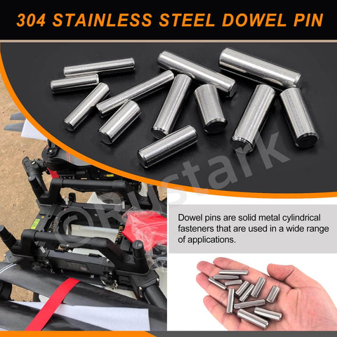 60 Pieces Stainless Steel Dowel Pin Kit With 12 Sizes M6 M8 M10 304 Grade Pins shown with cylindrical fasteners in use