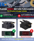 Visual guide to compatible ignition coils for Chrysler and Dodge vehicles, highlighting UF403 versus UF125 ignition coil terminal types.