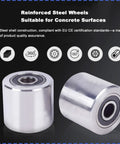 Reinforced Steel Wheels suitable for concrete surfaces, part of Heavy Duty Straight Line Machinery Movers With Steel Or Pu Wheels Industrial Load Dolly For A Tough As Nails Rig And Easy Shop Grind Right Up To Thirty Two Ton Capacity.