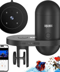 Slick WiFi Automatic Fish Feeder With 2.5K HD Camera Smart App Control And Vacation Timer, black design with adjustable clamp.