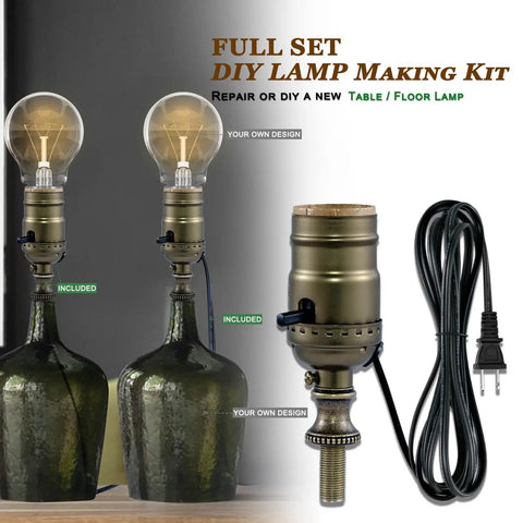 Antique Brass Lamp Rewire Kit With 12 Foot Polarized Cord Rock Solid Socket Replacement And Dead Simple Diy Wiring For Quick Table Or Floor Lamp Fix Ups showing lamp parts.