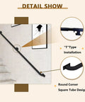 Top Shelf Galvanized Steel Pipe Handrail With Wall Mount Kit Built Ridiculously Solid For Indoor Outdoor Stairs Deck Porch showing T-type installation and round corner design.