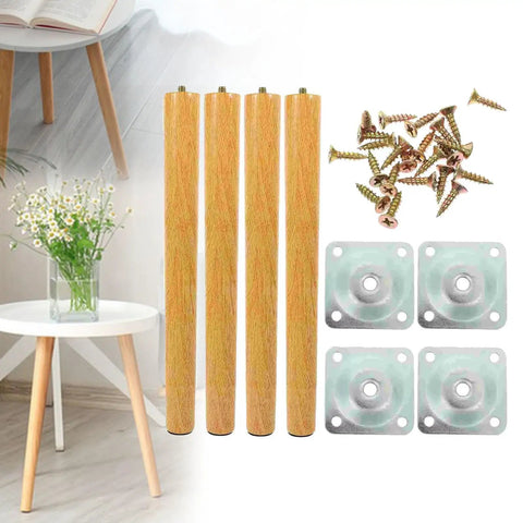 Detachable Wooden Furniture Legs Kit, 4 Pieces, 30cm Table And Cabinet Feet For DIY Projects, installation hardware shown