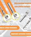 Beefy Grey 12 Pin Waterproof Wire Connector Kit, showing tin plated stamped terminals for reduced crimp and corrosion resistance.