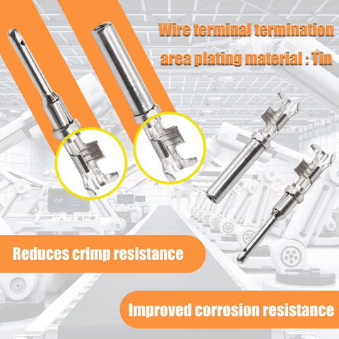 Beefy Grey 12 Pin Waterproof Wire Connector Kit, showing tin plated stamped terminals for reduced crimp and corrosion resistance.