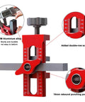 Go-To 2-In-1 Cabinet Door Installation Jig With Adjustable Positioner showing red finish and measurement scale details