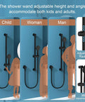Shower Slide Bar Kit For Easy No Fuss Install, 28-Inch 304 Stainless Bar, Adjustable Kids and Adults Use, Wall Mount, Matte Black