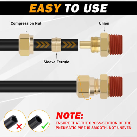 Diagram showing Five Pack Air Brake Nylon Tubing Brass Union Fittings Three Eighths Inch Tube Outside Diameter To One Fourth Inch NPT