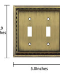 Sunken Pearls Beaded Wall Plate Cover, Heavy Duty Decorative Switch Plate Outlet Cover, Double Toggle, Antique Brass Finish, Zinc Alloy