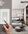 20 Pack Single Pole Decorator Light Switches With Screwless Wall Plates UL Listed 15A 120 To 277V Easy Install close-up in bedroom