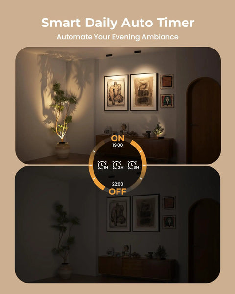 Indoor Spotlight Kit With Daily Auto Timer, 5500mAh Rechargeable Picture Lights, Wireless Dimmable LED Uplighting on wall art and plant