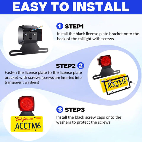 Installation steps for Heavy Duty Black Trailer License Plate Bracket Kit With Stainless Steel Frame for Boats, Trucks, and RVs.