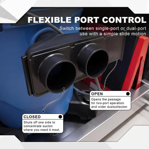 2.5 Inch ABS Vacuum Y Connector Splitter with Independent Blast Gates for Dual Hoses installed on equipment