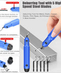 Blue ratcheting tubing cutter for copper and metal pipes, 5/16-1 1/8 in, with deburring tool.