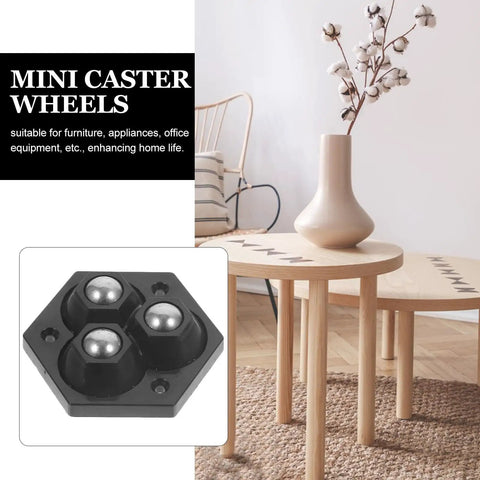 Image of 4 Pack Mini Swivel Caster Wheels With Self Adhesive Base For Storage Boxes And Office Equipment featuring steel balls.