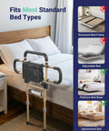 Heavy Duty Bed Rails for Seniors 180 Degree Foldable One Hand Operation shown with adjustable height on bed