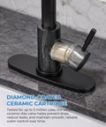 VFAUOSIT Kitchen Faucet with Pull Down Sprayer, Matte Black High Arc close-up of diamond-coated ceramic cartridge.