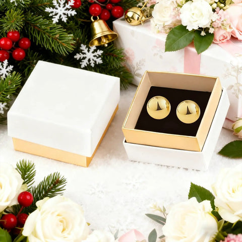 Gold Plated Dope Half Ball Dome Stud Earrings For Women Hypoallergenic Nickel Free Polished Round Button Post Minimalist Jewelry Gift For Christmas Birthday Party in gift box