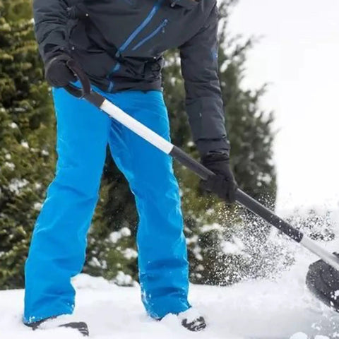 Person using snow shovel with Spade Handle Replacement For Snow Shovels With 32mm Inner Diameter Plastic D Grip Style Comfy No Slip Grip