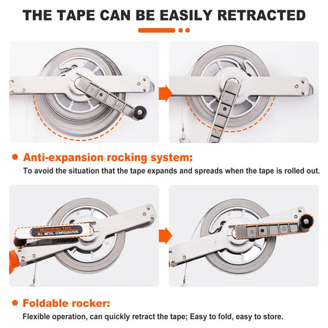 Heavy Duty Stainless Steel Oil Tank Gauging Tape 33Ft Rugged Explosion Proof Anti Static Sounding Tape With Plumb Bob retraction feature