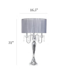 Romantic Sheer Shade Hanging Crystals Table Lamp For Cozy Glam Vibe Crystal Draping Chrome Finish 31 Inch Tall Gray