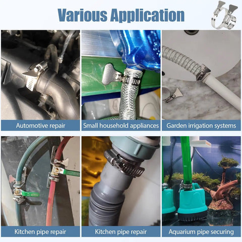 10 Pack Stainless Steel Hose Clamps 2 To 3 Inches Adjustable Worm Gear Thumb Screw Key Type used in various applications.