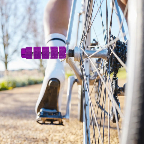 4 Pack Aluminum Alloy Bicycle Pegs For Three Eighths Inch Axles With Anti Skid Grip Fits Front And Rear For BMX Mountain Dirt Bikes Dope Green Purple.