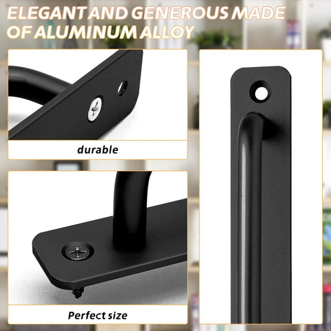 Close-up of black 2 Pack Aluminum Alloy Sliding Barn Door Handles With Mounting Plates, showcasing screw details and 8.5 inch length.