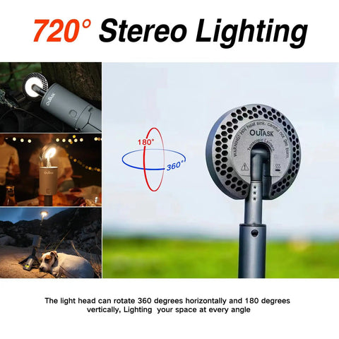 Telescoping Camping Light With 12000mAh Battery showing 720° rotation capability
