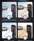 Hassle Free 40 Amp Level Two Electric Vehicle Charger 240v Nema 14-50 Plug in snowy and rainy weather showcasing all-weather protection.