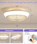 15 Inch Enclosed Bladeless Ceiling Fan with RGB Dimmable LED Light, 6 Speed Reversible Quiet Flush Mount Fan with Remote Control on flat ceiling.