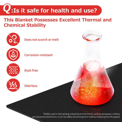 Fireproof Welding Blanket 40x40 Inch Carbon Felt Soldering Mat And Pad With 5mm Flame Retardant Fabric, stability features and red liquid flask