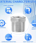 Stainless Steel Reducer Hex Bushing Fitting One Half Inch NPT Male To Three Eighths Inch NPT Female Adapter For Plumbing And DIY Heavy Duty Pro Grade Pipe Thread Connector 304 Stainless Corrosion Resistant 12 Pack, stainless steel reducer hex bushing