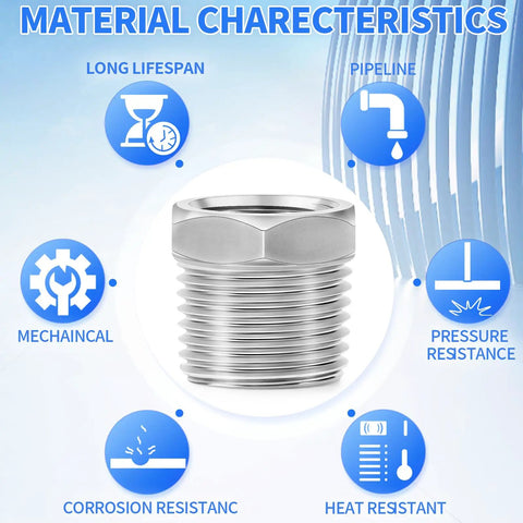 Stainless Steel Reducer Hex Bushing Fitting One Half Inch NPT Male To Three Eighths Inch NPT Female Adapter For Plumbing And DIY Heavy Duty Pro Grade Pipe Thread Connector 304 Stainless Corrosion Resistant 12 Pack, stainless steel reducer hex bushing