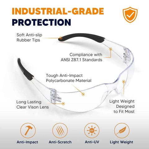 Clear Safety Glasses 24 Pack With Polycarbonate Lenses ANSI Z87.1 Anti-Scratch And Impact Resistant Eyewear with labels