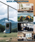 Portable Carbon Monoxide Detector With 15 Day Standby, Rechargeable Mini CO Monitor For Travel And Camping, Handheld CO Meter With Audible And Visual Alerts, 0-1000 PPM, Lanyard Included, Blue displayed with usage scenarios in home, camping, truck, and hotel.