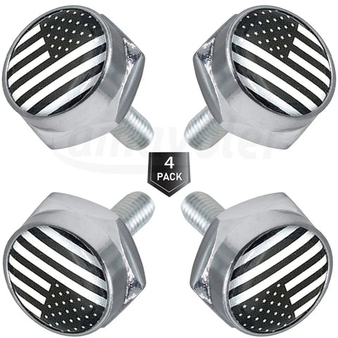 Four Piece License Plate Screws With Caps Fastener Kit For Cars Trucks And Motorcycles No Fuss Easy Install Secure Plate Or Frame Mount Includes Caps