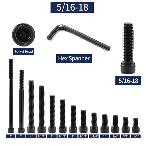 Damn Tough 5/16-18 X 1-1/4 Inch Socket Head Cap Screws 20 Pack 304 Stainless Steel Black Oxide with Hex Spanner
