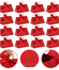 Valentine Day Candy Boxes With Handles Pack Of 20 Portable Paper Wrapping Boxes for parties, red with bows, gift packaging detail.