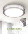 10 Inch Round Flush Mount Ceiling Light With 3 CCT Dimmable LED Fixture Energy Star ETL Listed Low Profile Double Ring Nickel Finish