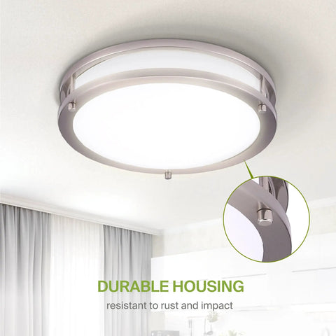 10 Inch Round Flush Mount Ceiling Light With 3 CCT Dimmable LED Fixture Energy Star ETL Listed Low Profile Double Ring Nickel Finish