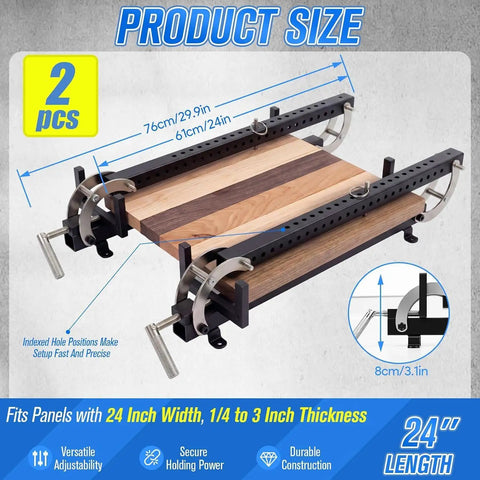 Two Pack 24 Inch Panel Bar Clamps For Woodworking, Adjustable 1/4 To 3 Inch Thick Panels, 24 Inch Wide Jaws, Heavy Duty Carbon Steel With Powder Coat Finish, Quick Secure Grip, Great For Cabinets And Door Panels, product size diagram