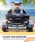 Jet ski on trailer secured with Retractable Ratchet Straps For Boats And Jet Skis 1 Inch By 2.5 Feet Heavy Duty Transom Tie Downs