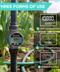 Waterproof 1-Inch Corrosion-Resistant Flow Meter With PTFE Coating installed in a garden setting, displaying different flow measurements.