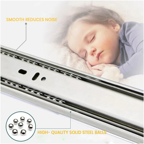 Heavy Duty 22 Inch Drawer Slides Pack Of 4 Full Extension Rails With 46mm Side Mount Ball Bearings, quiet operation, zinc plated