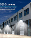120W LED Wall Pack Lights With 15600 Lumens illuminating outdoor building wall at night for security lighting