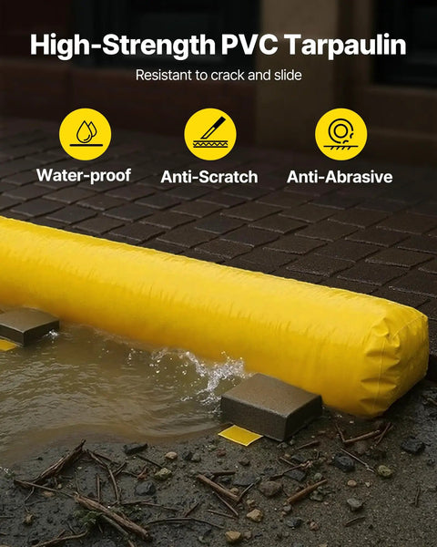 Pro Grade Flood Barrier System For Home Protection, Easy Fill Sandbag Alternative, shown installed diverting water on pavement